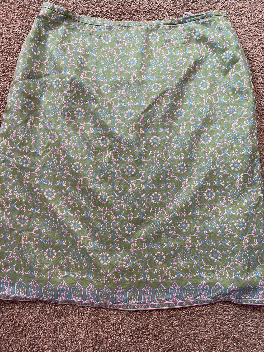 Green Floral Border Silk Pencil Skirt